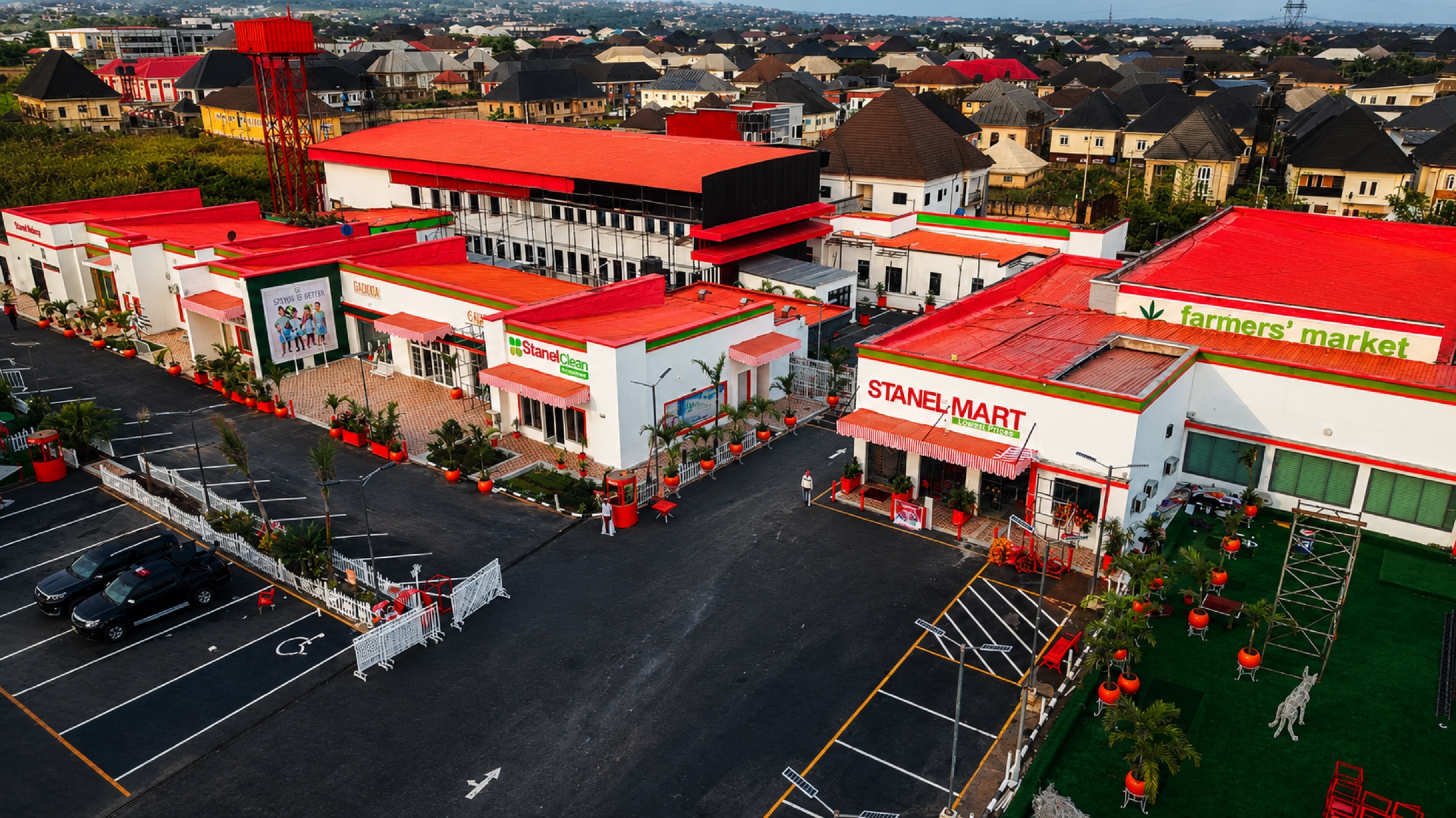 Stanel Mart, Farmers Market and Laundry aerial